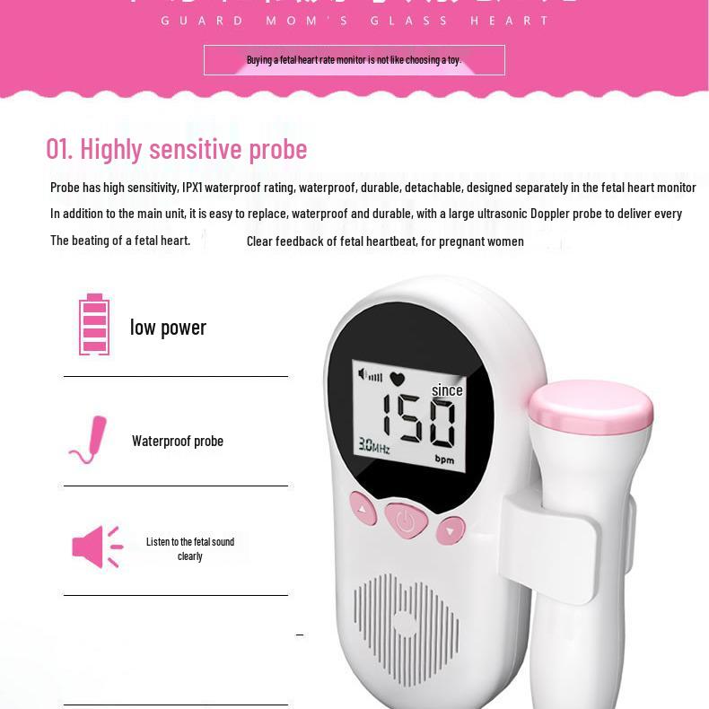 Fetal Heart Rate Monitor for Home Use - Doppler Instrument for Pregnant Women