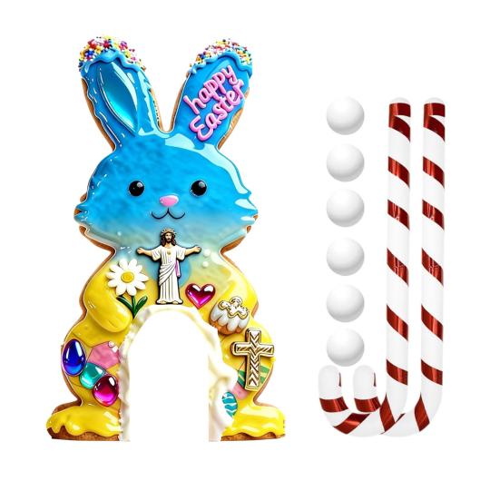 Set Joc de Golf Iepurașul de Paște Pista Mini Golf din Lemn cu Băț de Golf Candelă și Bile pentru Petrecerea de Paște în Familie în Interior