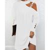 Stylish Long Sleeve Spliced Polyester Metal Hook Dress For Women