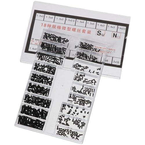 Mini Screw Assortment Kit, 18 Types of M1.2 / M1.4 / M2.0 Mini Micro Screws, Black Round & Countersunk Head Repair Screws for Sunglasses, Eyeglasses,