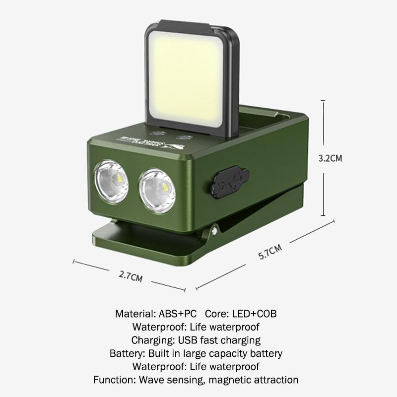 Led Magnetic Clamp Flashlight Rechargeable Ultra-Long-Lasting Outdoor Camping Hiking Light Clip-On Emergency Work Lamp 1Pc