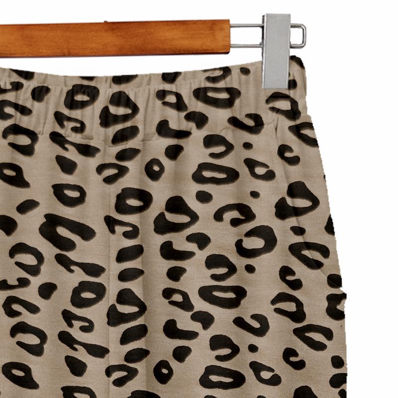 Women's Modal Pajama Sets Summer Short Sleeve Tshirts and Pants Fashion Leopard Homewear Suit Plus Size Loose Casual 2pcs Clothing