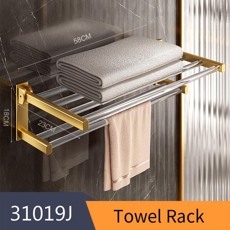 Bathroom Accessories Set Acrylic+Aluminum Alloy Towel Rack Shelf Bar Wall Mounted Toilet Paper Brush Holder Clothes Hook 31000