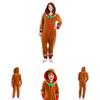Xmas Party Hooded Jumpsuits For Kids Adult Gingerbread Man Cosplay Costume