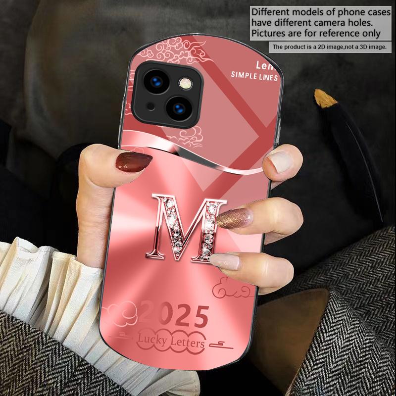 Gradient yellow letter M For iPhone 17 16 15 14 Pro 13 Plus 12 mini 11 Pro Max XR X S 7 8 Elliptical Tempered Glass Phone Case