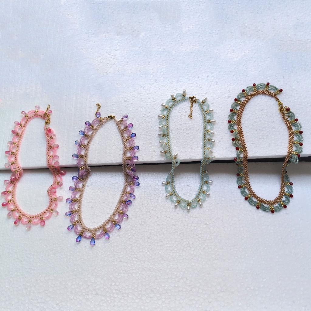 New Chinese Multi-Layer Lace Red And Blue Contrasting Color Beaded Necklace Women'S High-End National Style Accessories Neck Chain