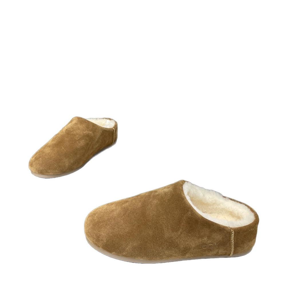 Cowhide Version of Minimalist Round Head Lazy Thick Bottom Hairy Half Drag Women Warm Casual Versatile One Pedal Bag Head Hairy Shoes