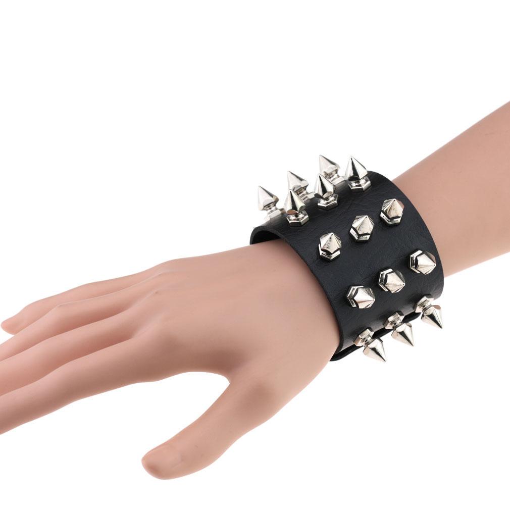 Erotic European and American punk non-mainstream exaggerated bracelets, tapered pointed rivets, three-row leather bracelets, bracelets, bracelets