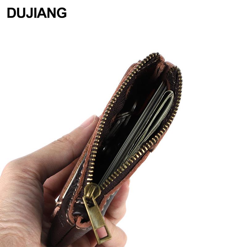 Men's Retro Minimalist Genuine Leather Zipper Wallet and Earphone Cable Pouch