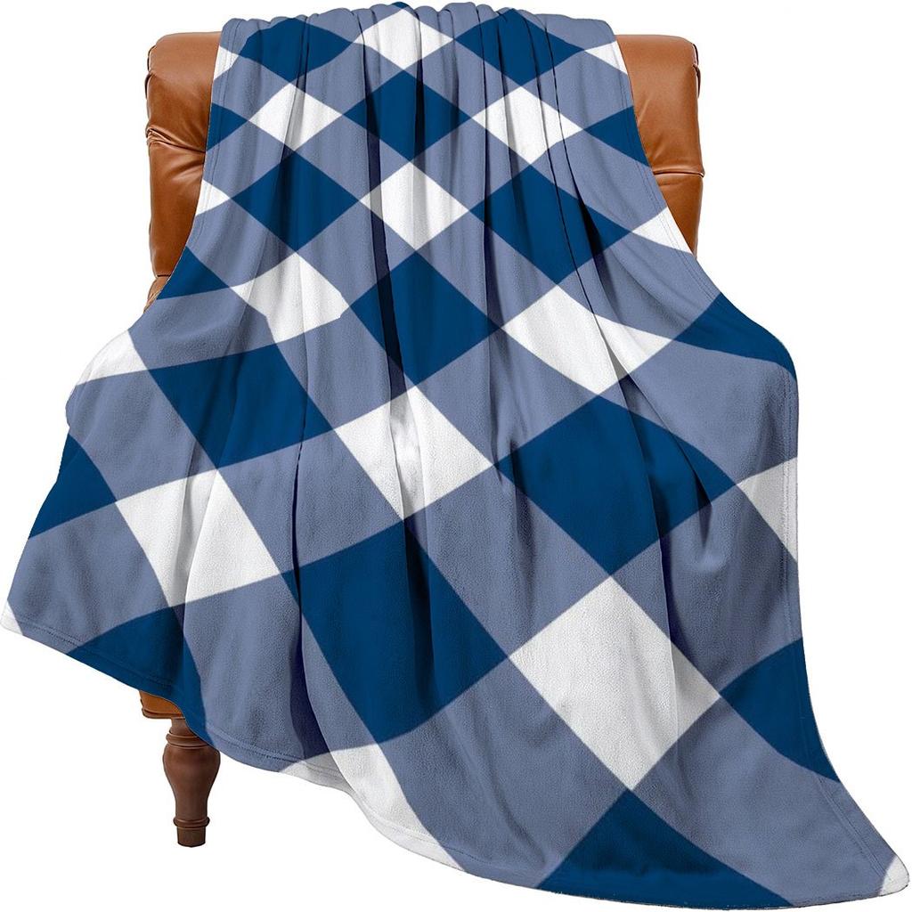 Blaue karierte Flanelldecke – Klassisches Karomuster, Weiches, kuscheliges Fleece für Zuhause, Büro, Sofa & Auto – Ganzjahresnutzung