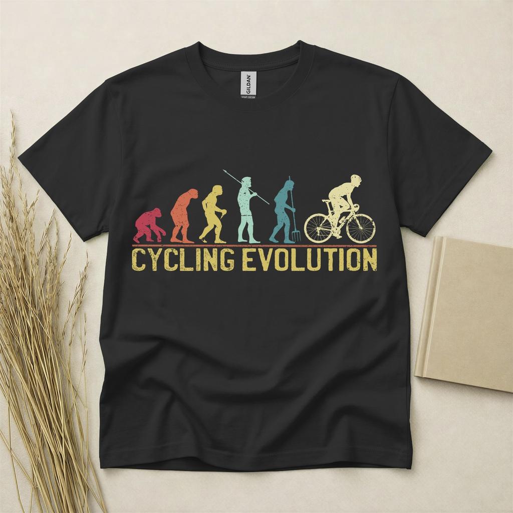 Cycling Evolution T Shirt Funny Cyclist Gift Retro Bike Tee Gildan Cotton Top