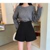 Plus Size High Waist Woolen Wide Leg Shorts for Women - Autumn Winter 2023 Black A-Line Slimming Casual Pants
