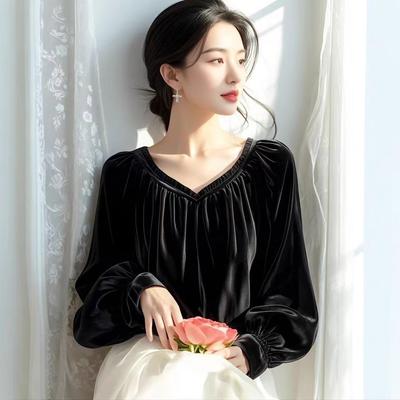 Early Autumn New Fashionable and Beautiful Shirt with Light Luxury and Super Beautiful Brown Velvet Shirt