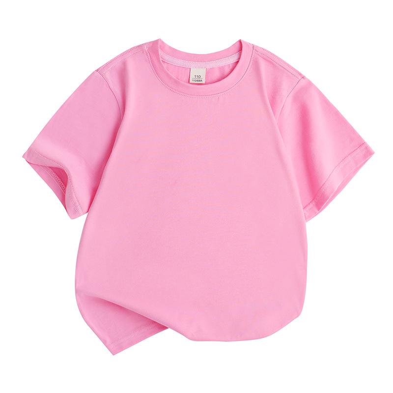2025 New Kids' Solid Color Cotton Korean Style Loose Round Neck Sweat-Absorbent DIY Summer Short Sleeve T-Shirt