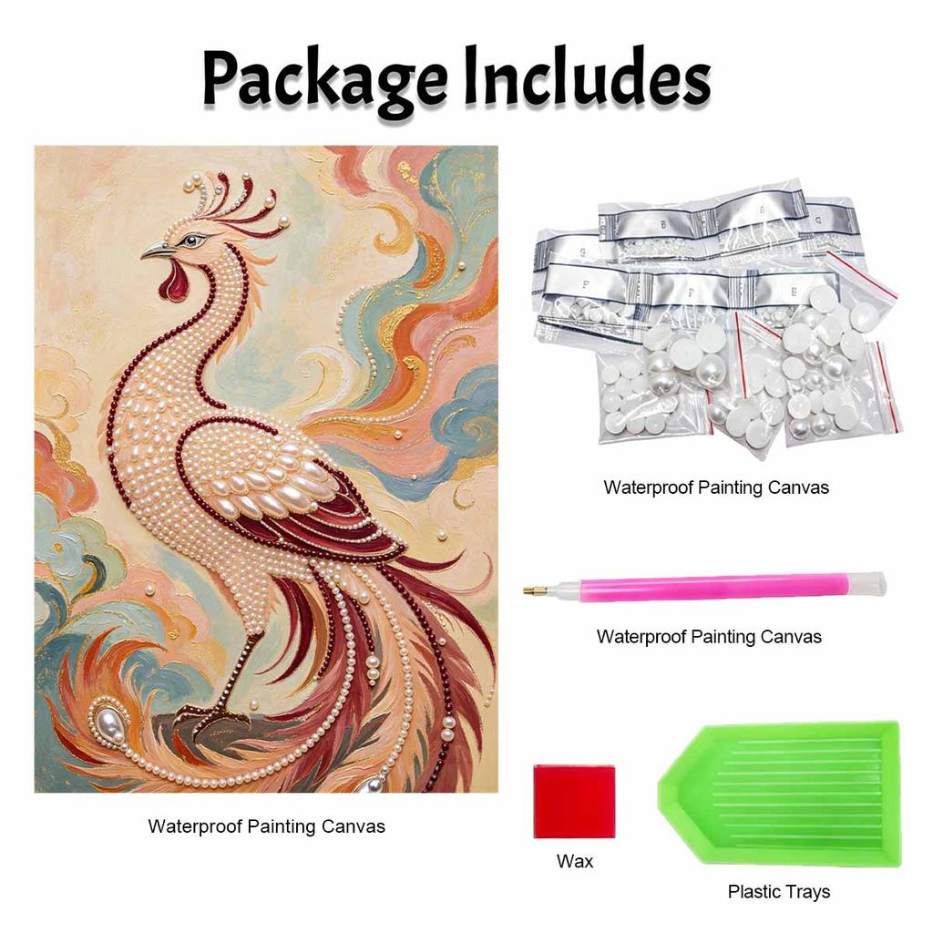 Phoenix Pearl Kit 5D DIY Round Rhinestone Art Craft for Adults Home Wall Decoration Beginner Friendly Frameless Design