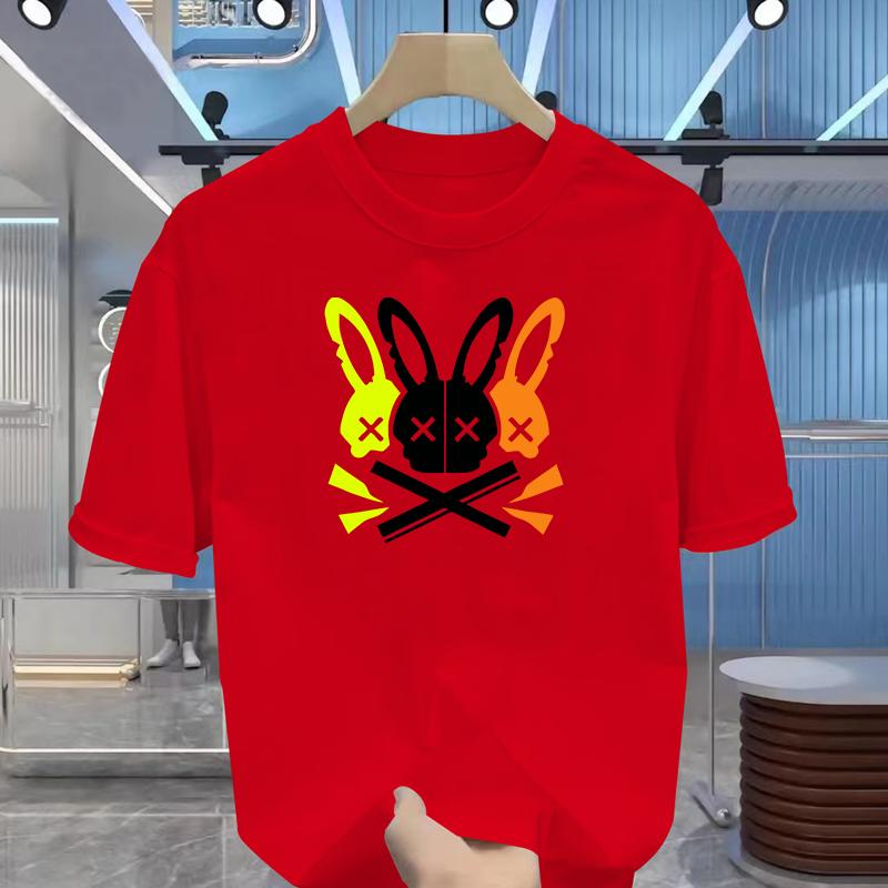 Men's 100% Cotton Summer Loose Fit Large Rabbit Skull Graphic Printed Slim Fit Casual Sports Round Neck Short Sleeved T-shirt