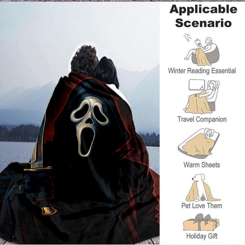1Pc Ghostface Horror Knife Flannel Blanket, Soft And Comfortable, Casual Warm, Camping Travel, Christmas, Halloween Xmas Gift N1187