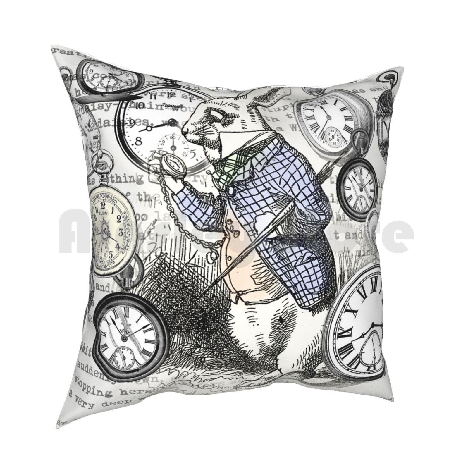 White Rabbit Alice In Watches Time Pillow Case Printed Home Soft DIY Pillow Cover Alice Alice In Rabbit White Rabbit Once 30x30cm 12x12in