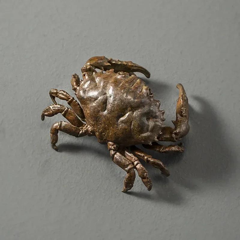 Металлическая фигурка краба, украшение, бронзовая винтажная миниатюрная фигурка животного, имитация модели краба, игрушка, украшение для стола, домашний декор, поделки