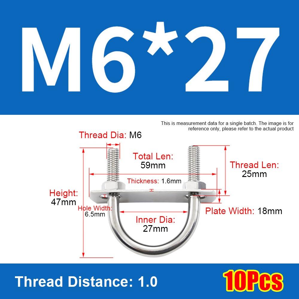 1Set Screws M6 Round Tube Clamp 304 Stainless Steel Right Angle U-bolt Round Bolt  for Round Tube
