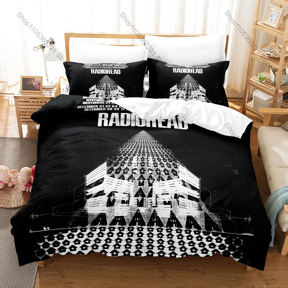 Radiohead Rock Band Dekbedovertrek + 2 Kussenslopen, 3-delige Beddengoedset Zachte Muziek Dekbedhoes Slaapkamer Huisdecoratie Kussenslopen 100x130CM