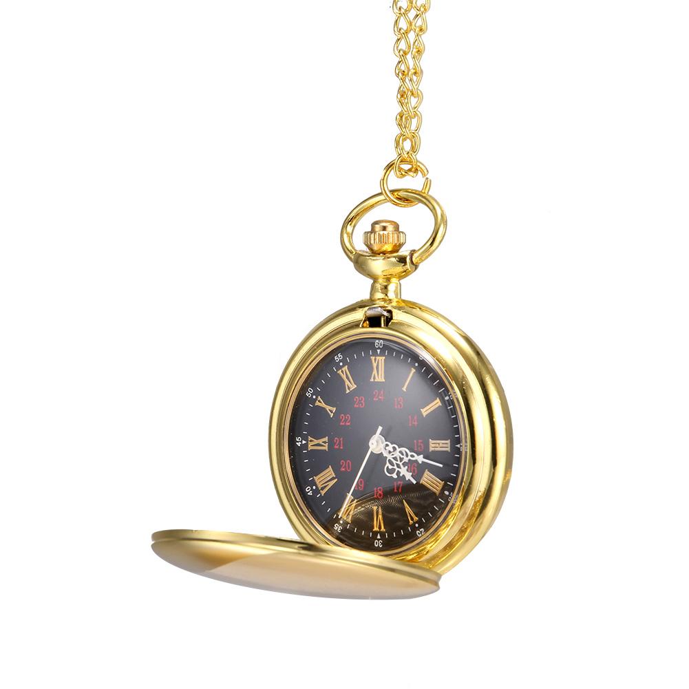 Gold Vintage Quartz Pocket Watch,Fashionable  Unisex Smooth Necklace Watch for Gifts,Dual-Display Roman Numeral Quartz Watch