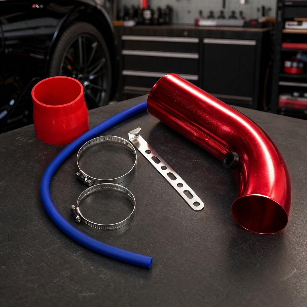 Kit Aspirazione Fredda 3 Pollici 76mm Tubo in Alluminio da 350mm con Filtro per Auto