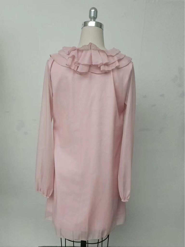 In-stock #416 Loose-Fitting Floral Lapel Long-Sleeved Chiffon Shirt