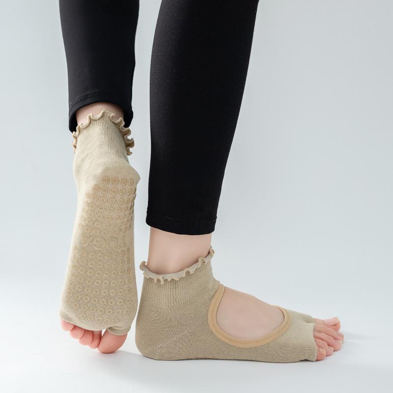 Women Backless Two-finger Yoga Socks Anti-slip Breathable Pilates Ankle Ballet Dance Athletic Ladies Socks