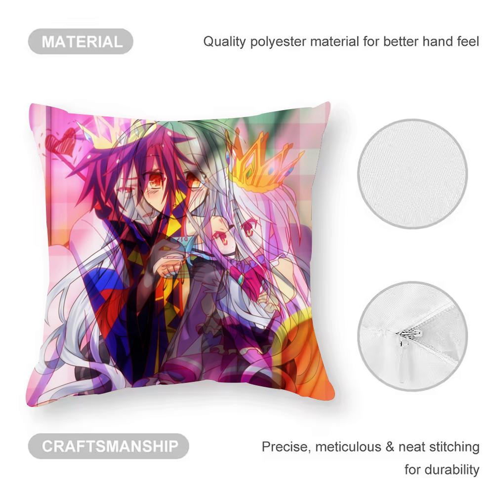 NoGameNoLife Anime Cushion Cover Anti-dustmite Pillowcase Invisible Zipper Silky Short Plush Sofa Cushion Cover