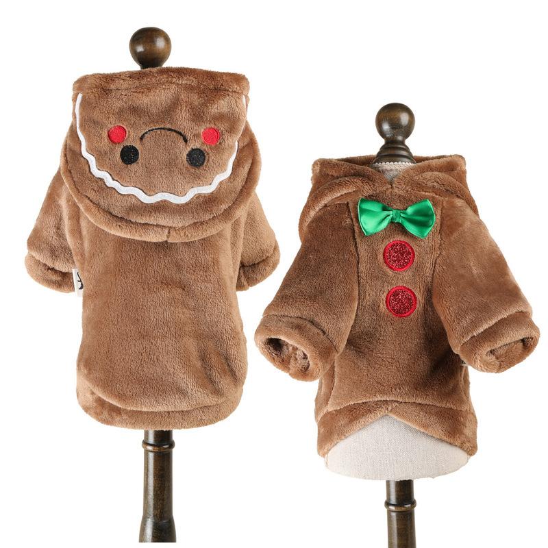 2026 Velvet Gingerbread Christmas Pet Hoodie Transformation Clothes Malzis Autumn and Winter Festival Warm Traction Hoodie