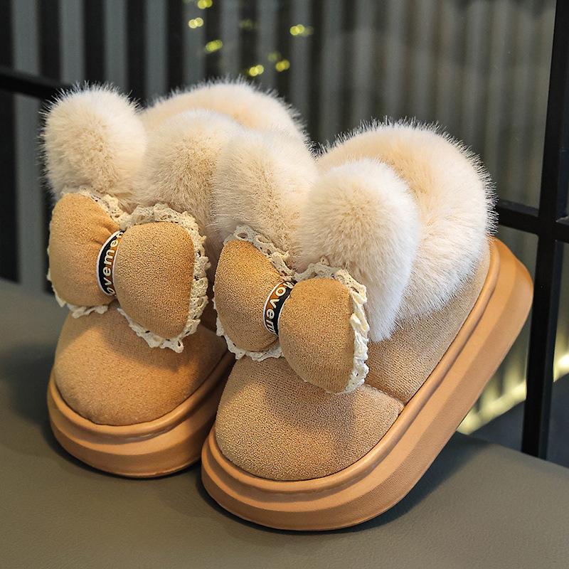 2024 Year of the Horse Girls' Heeled & Cotton Winter Shoes: Non-slip Plush Indoor Warmth for Kids.