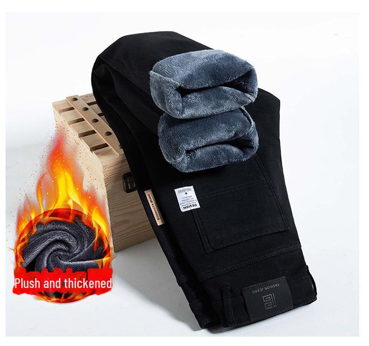 Pánské ležérní džíny s rovnými nohavicemi a elastickým pasem s velvetovou podšívkou na zimu 2023