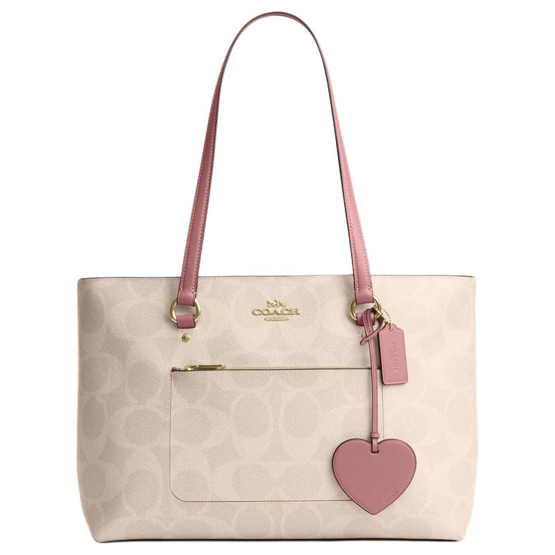 

COACH shoulder bag Valentine s Day Exclusive Station 35 Heart Shape Pendant Artificial Leather Tote Tote Shopping Hand Large Size Women s Sand Yellow жовтий