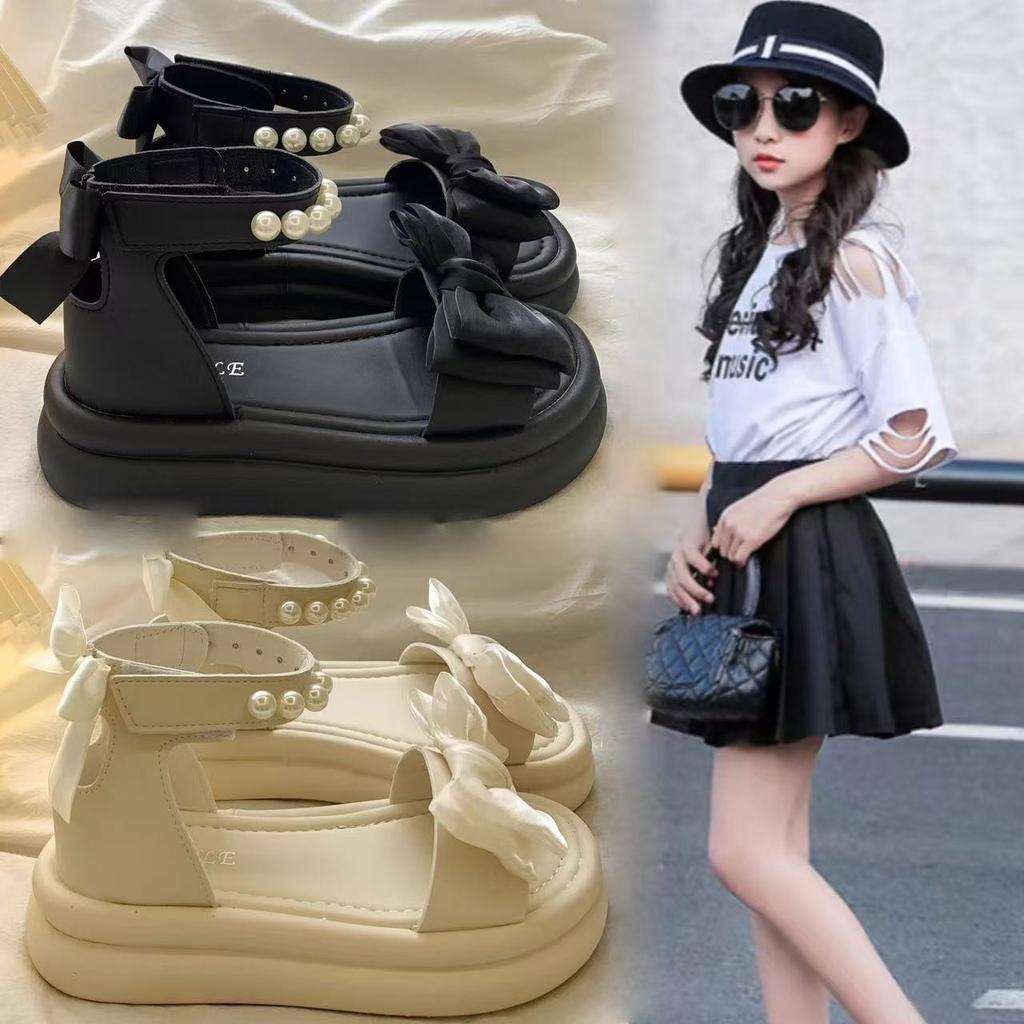Girls' Sandals Pearl Bow Princess Shoes Summer New Children's Beach Shoes Girls Soft Sole Sandals