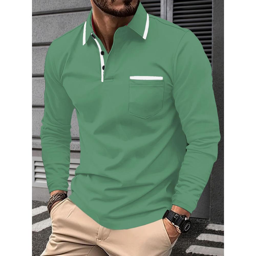 Men's new cross-border fashion lapel collage button men's casual sports long sleeved polo shirt