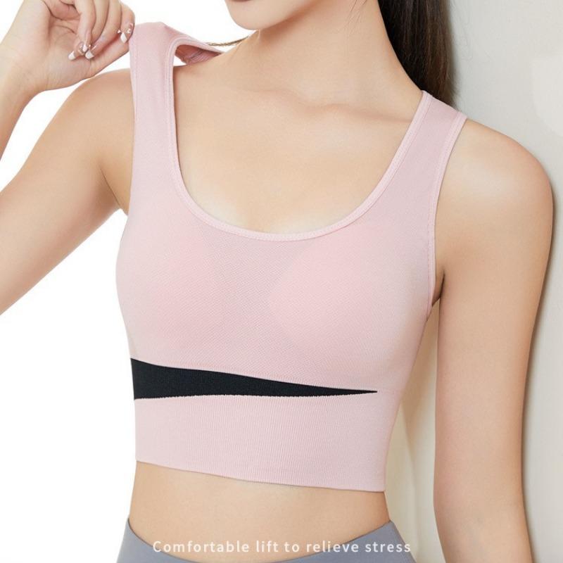 Bra Color Block Push-Up Sports Bra for Women Shockproof Beautiful Back Fitness Yoga Brassiere Wearable Outside