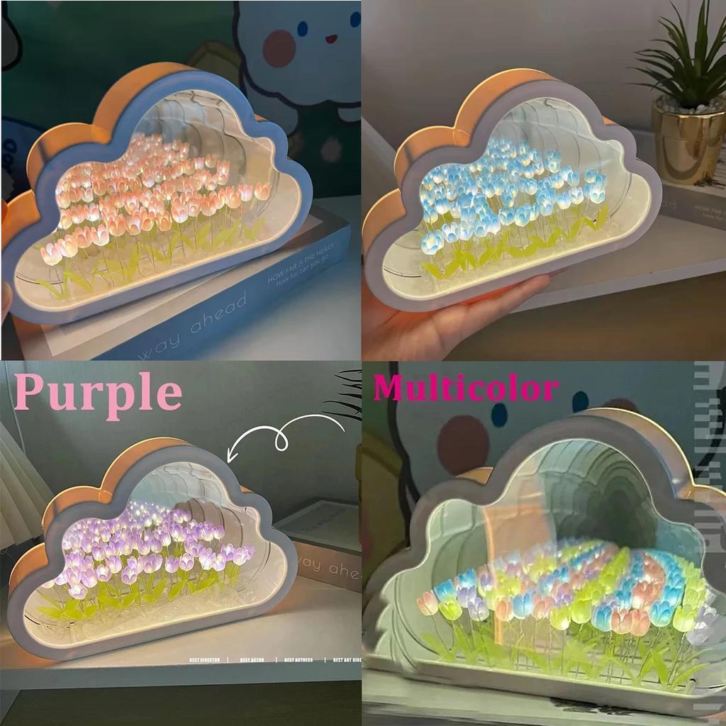 Creative Clouds Tulpenlampen LED Nachtlicht Spiegel Tischlampen DIY Schlafzimmer Ornamente Dekoration Spiegel Tischleuchten Geschenke