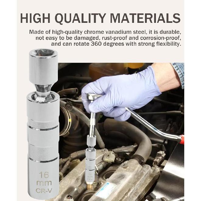 RACOONA Spark Plug Socket Set,14Mm&16Mm Thin Walled Spark Plug Socket,Car Accessories Universal Joint 3/8-Inch Drive 12 Point Magnetic Swivel Socket