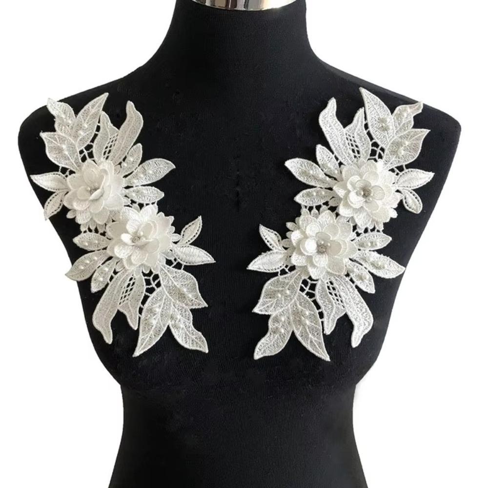 2Pcs Colorful Embroidery Patch 3D Bead Flower Wedding Dress Patch Fashion Lace Fabric Applique