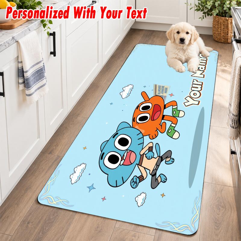 Amazing World of Gumball Custom Text Flannel Floor Rug Soft Kitchen Mat Personalized Non Slip Carpet