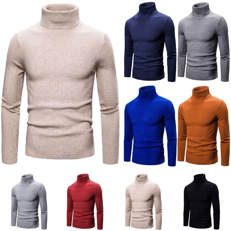 Men's Long Sleeve Solid T Shirt Cozy High Neck Turtleneck Pullover Sweater Top Ideal For Cool Days