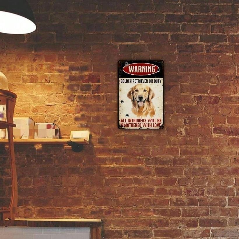 Metall-Wandkunst, Lustiges Golden Retriever Schild, Vintage Türdekor