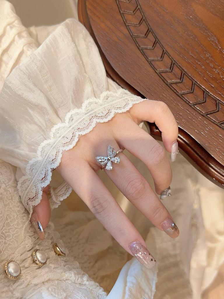 925 Sterling Silver Exquisite Butterfly Diamond Ring – Elegant and Adjustable for Women