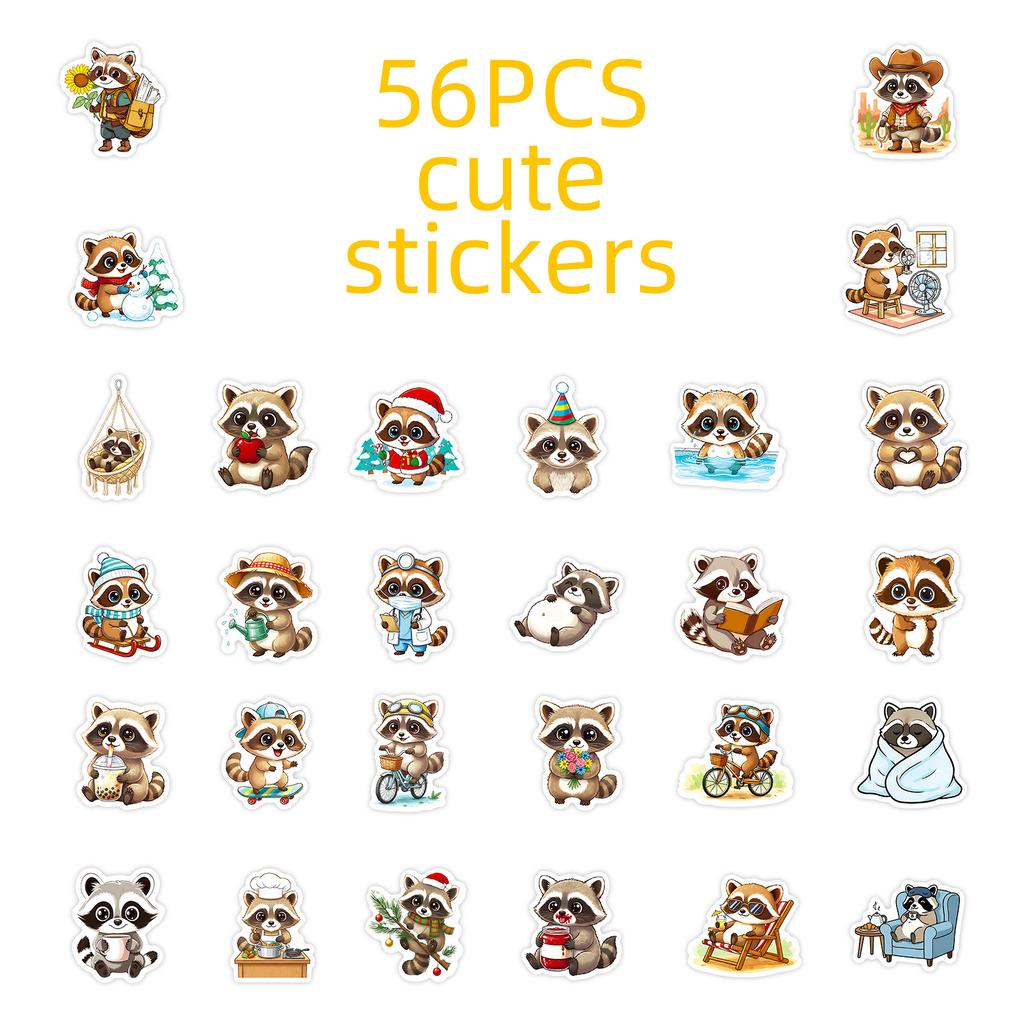 56 Cute Cartoon Raccoon Graffiti Stickers Do Not Repeat Suitcase Skateboard Decorative Stickers Batch