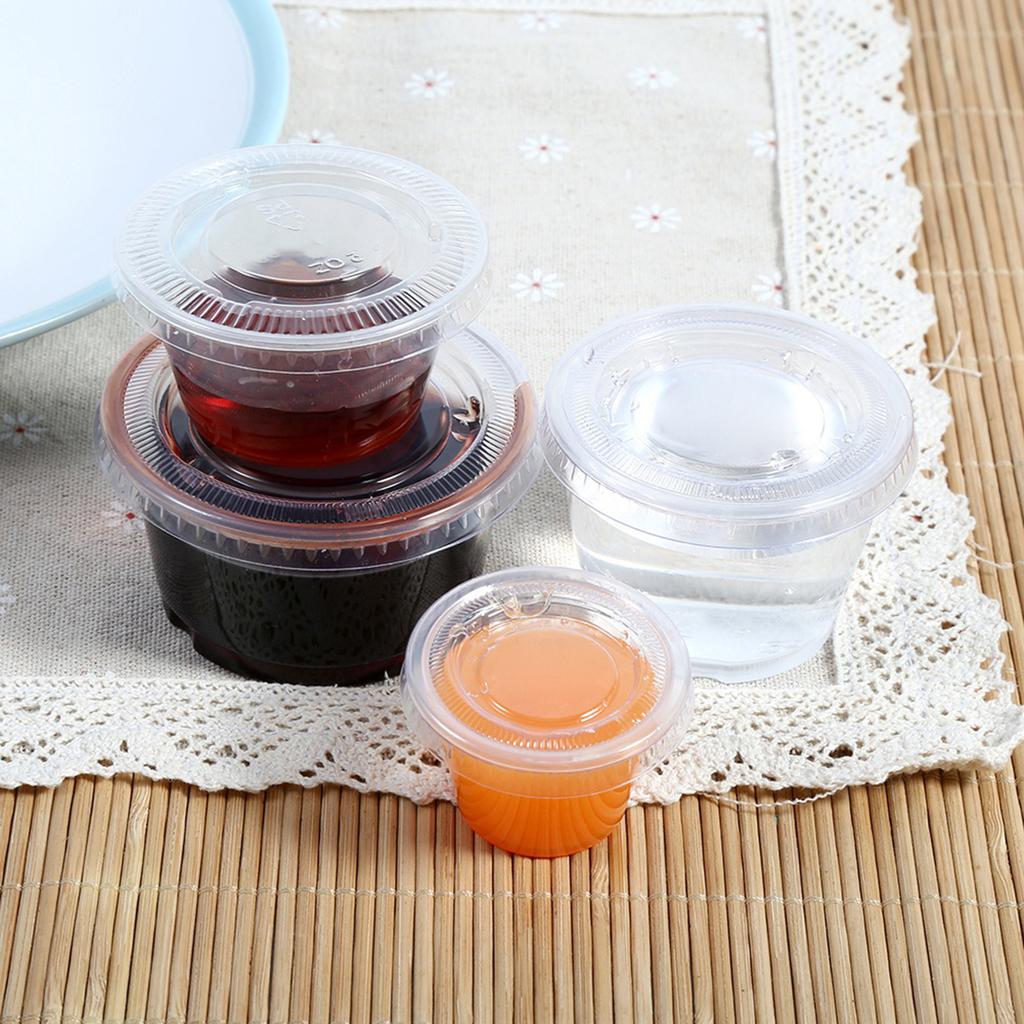 4 Sizes Disposable Plastic Clear Sauce Chutney Cups Boxes With Lid Food Takeaway Hot Chutney Cup Clear Sauce Cup Sauce Cup