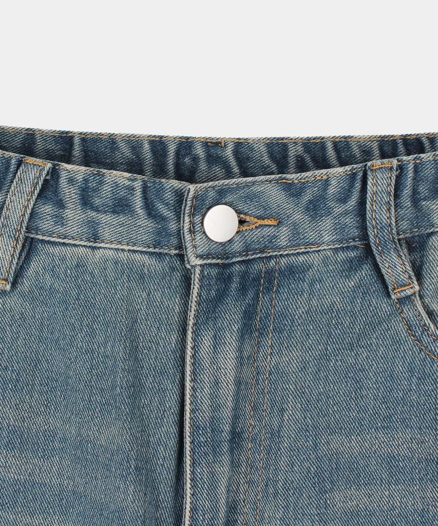 Jikeulib Secret Elastic Waist Vintage Washed Wide Straight Denim Pants 4 Colors (Type A)