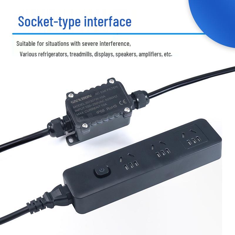 EMI 220V Single Phase 10A Power Cable with C13 Interface & Anti-interference Filter for HIFI Audio