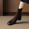 Krazing Pot Microfiber Flock Round Toe Med Heels Elastic Boots Size 43 Slip On Women Patch Work Ankle Boots