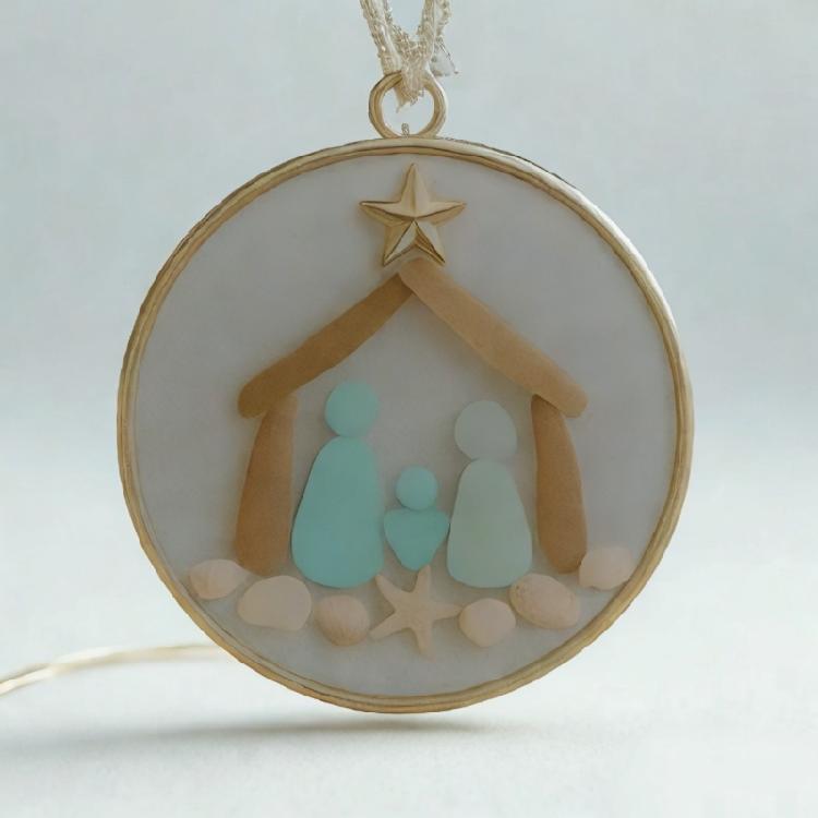 Acrylic Christmas Tree Ornament Decorative Sea Glass Coastal Holiday Accent Pendant Unique Religious Gift